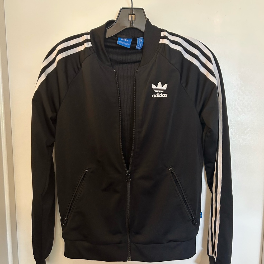 Adidas Black Bomber Jacket with White Stripes